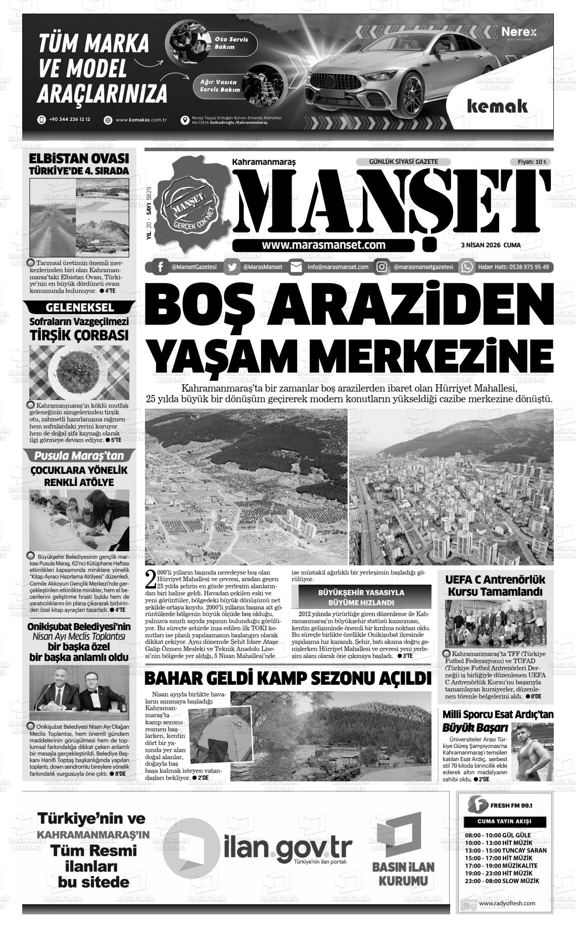 Kahramanmaras Manset 03.04.2026