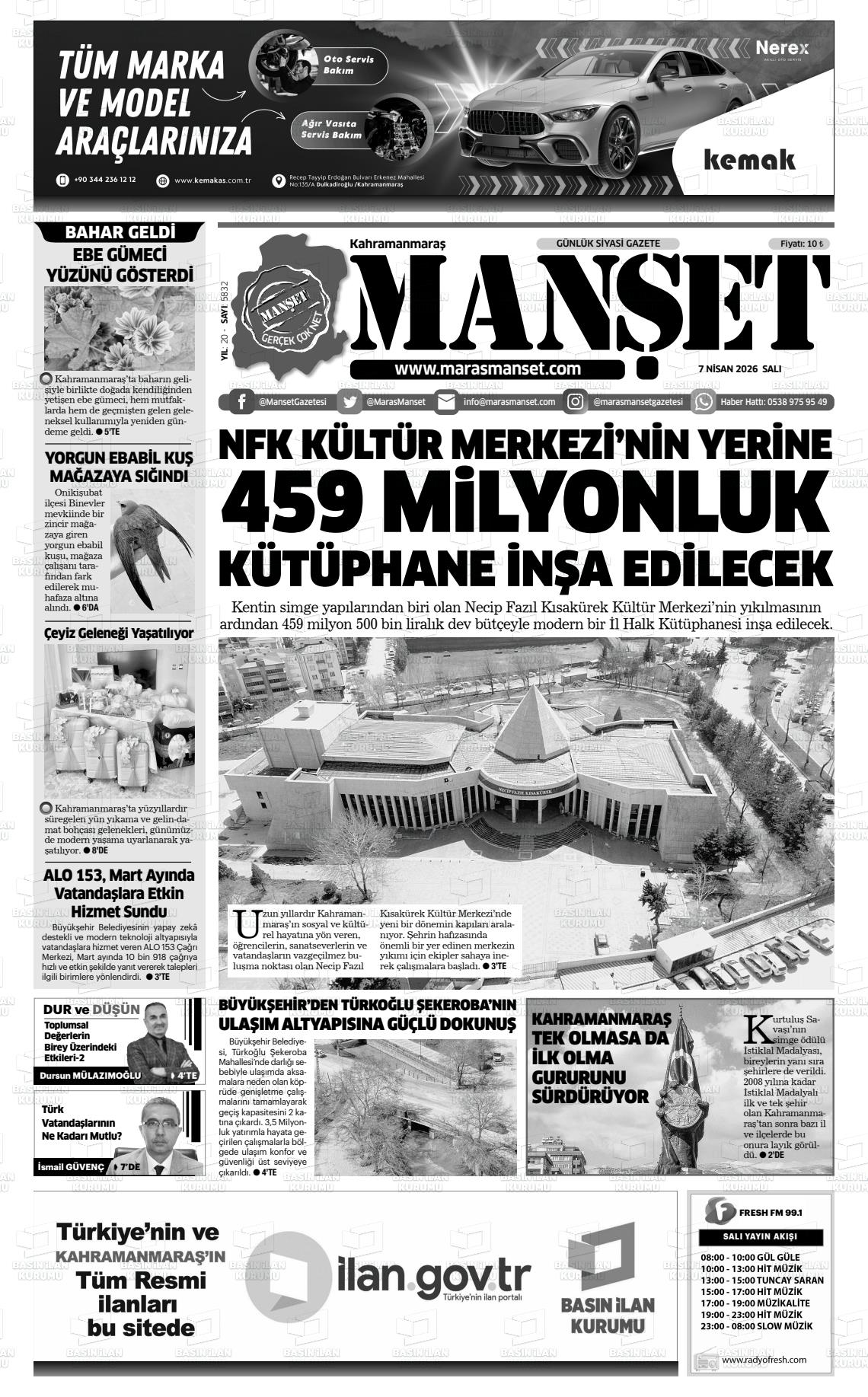 Kahramanmaras Manset 07.04.2026