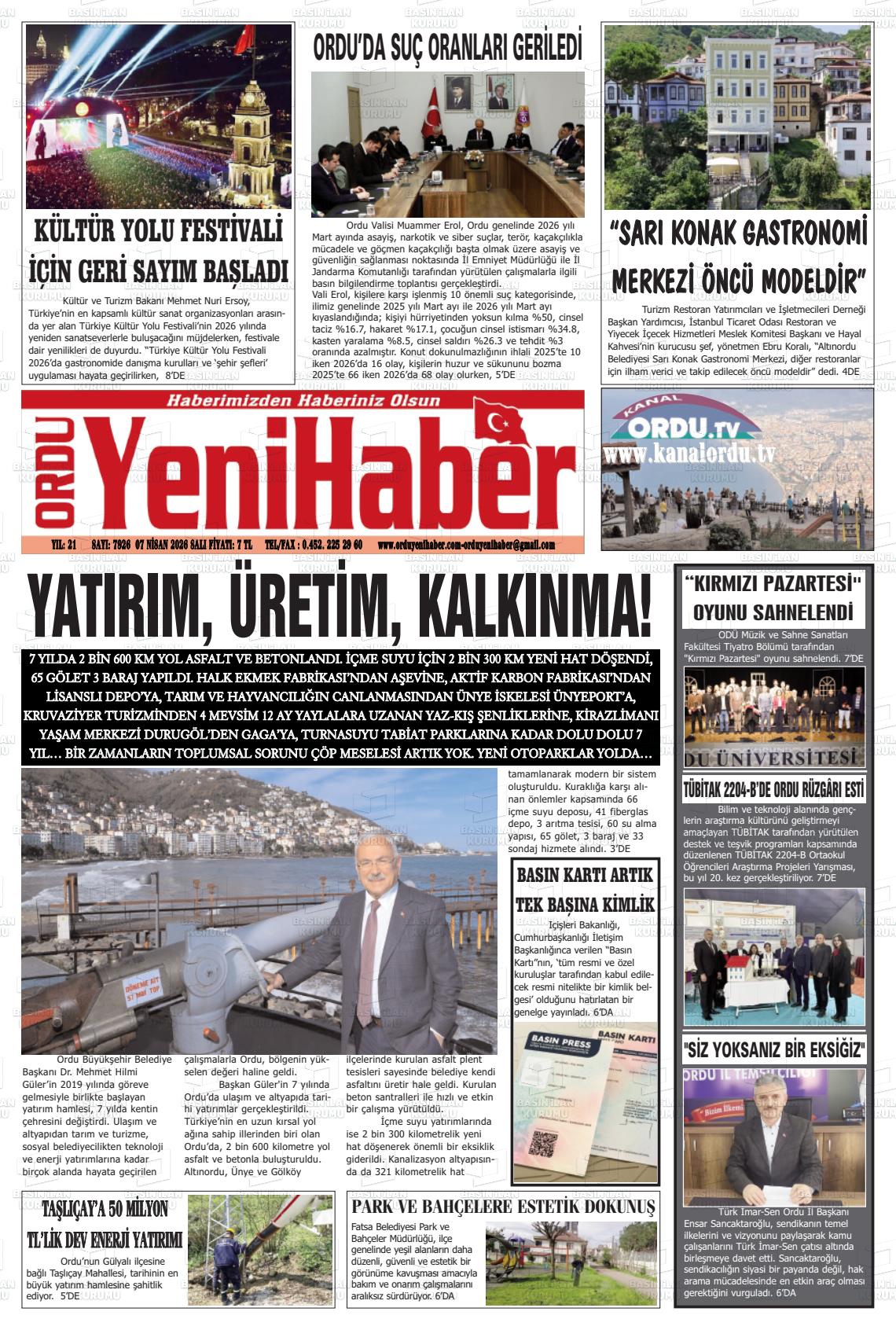 Ordu Yenihaber 07.04.2026