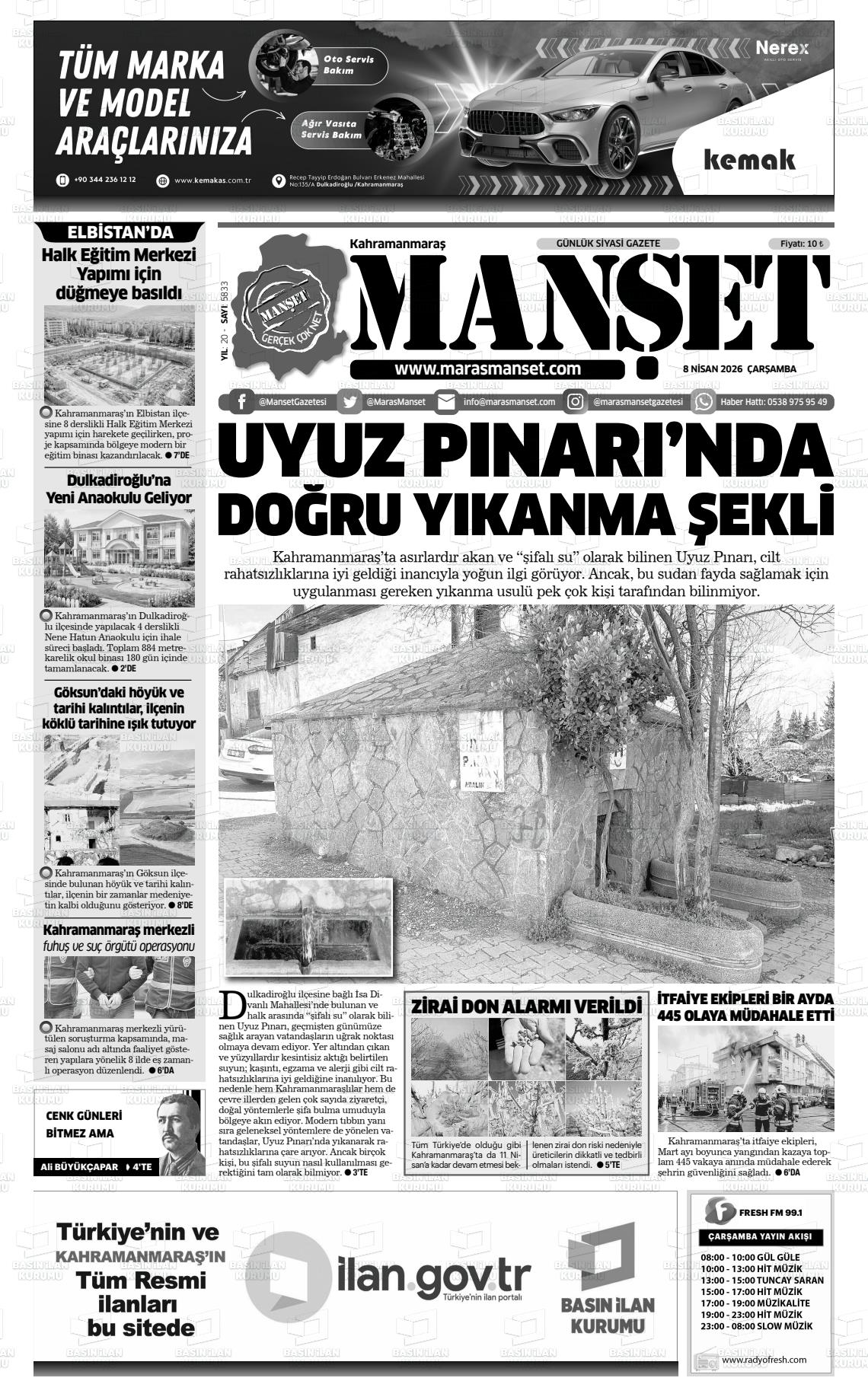 Kahramanmaras Manset 08.04.2026