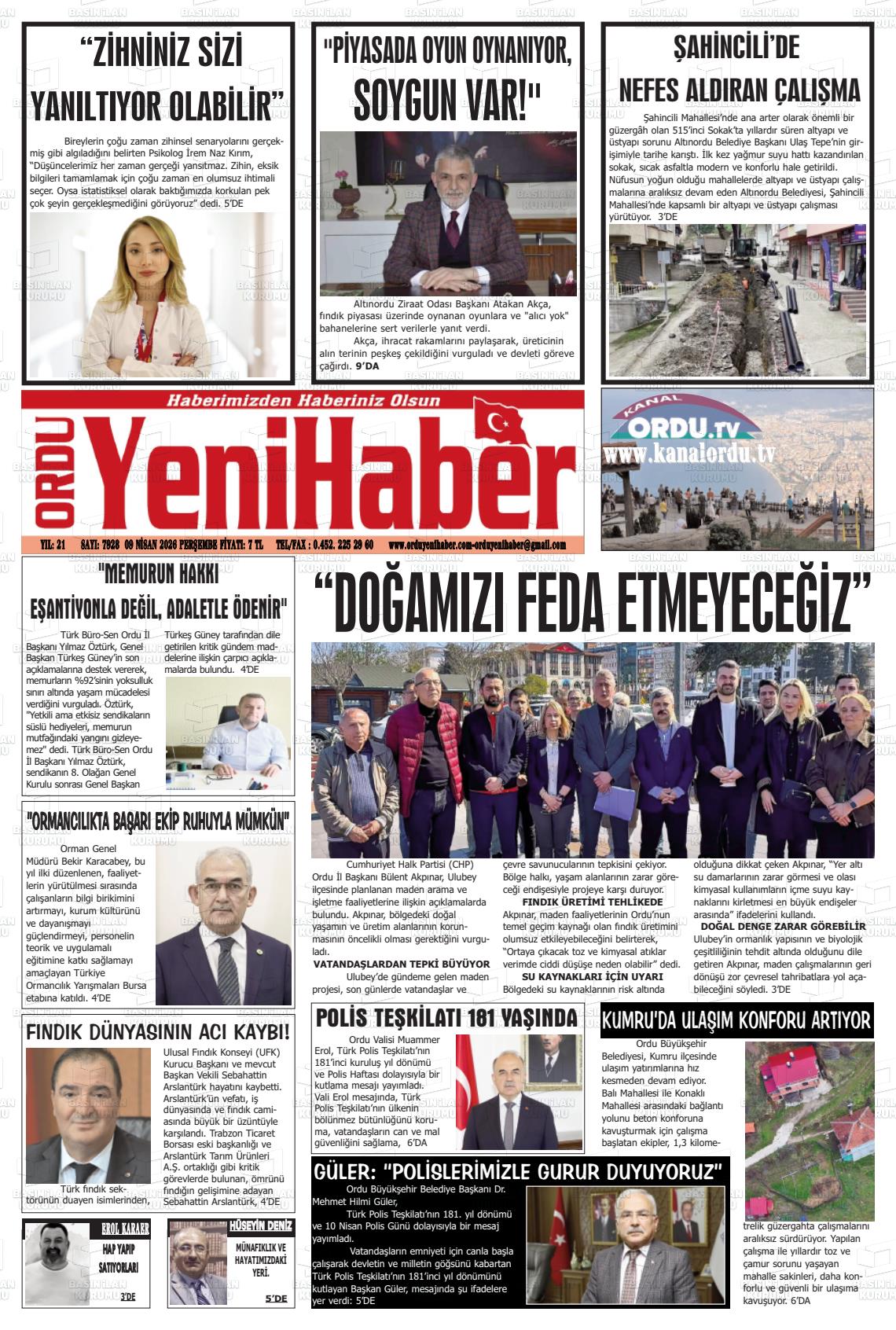 Ordu Yenihaber 09.04.2026