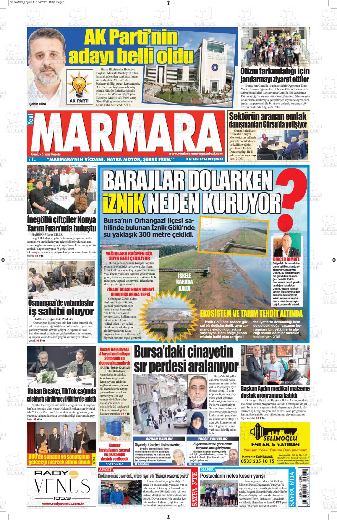 Bursa Yenimarmara 09.04.2026