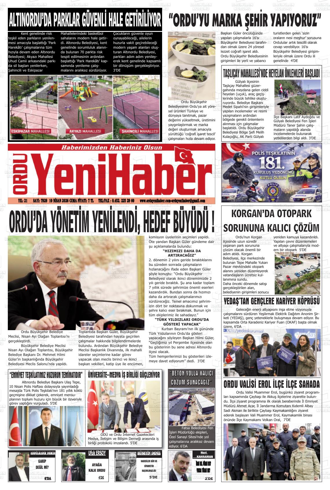 Ordu Yenihaber 10.04.2026