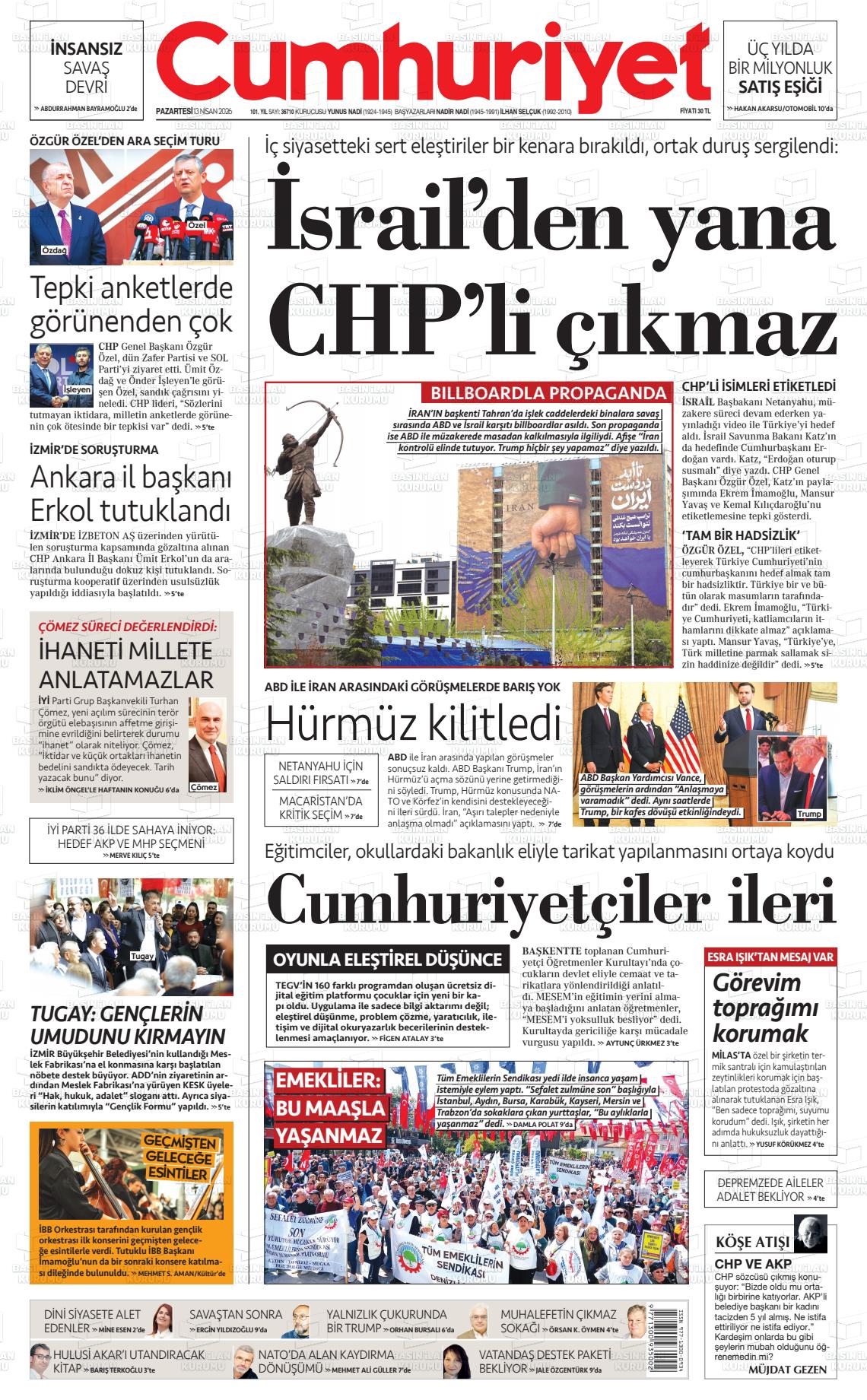 Cumhuriyet Gazetesi 13.04.2026