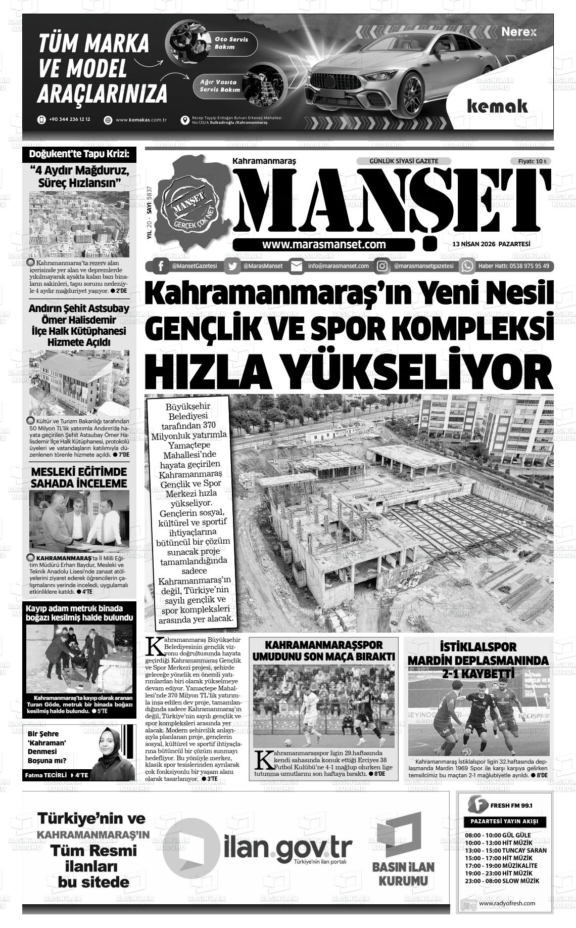 Kahramanmaras Manset 13.04.2026