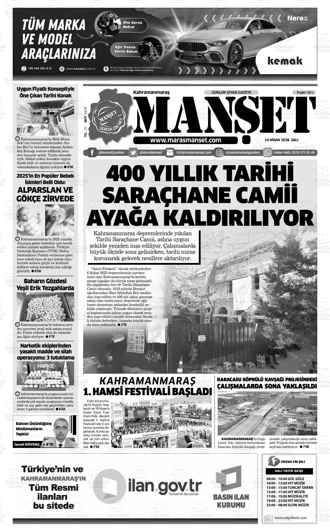 Kahramanmaras Manset 14.04.2026