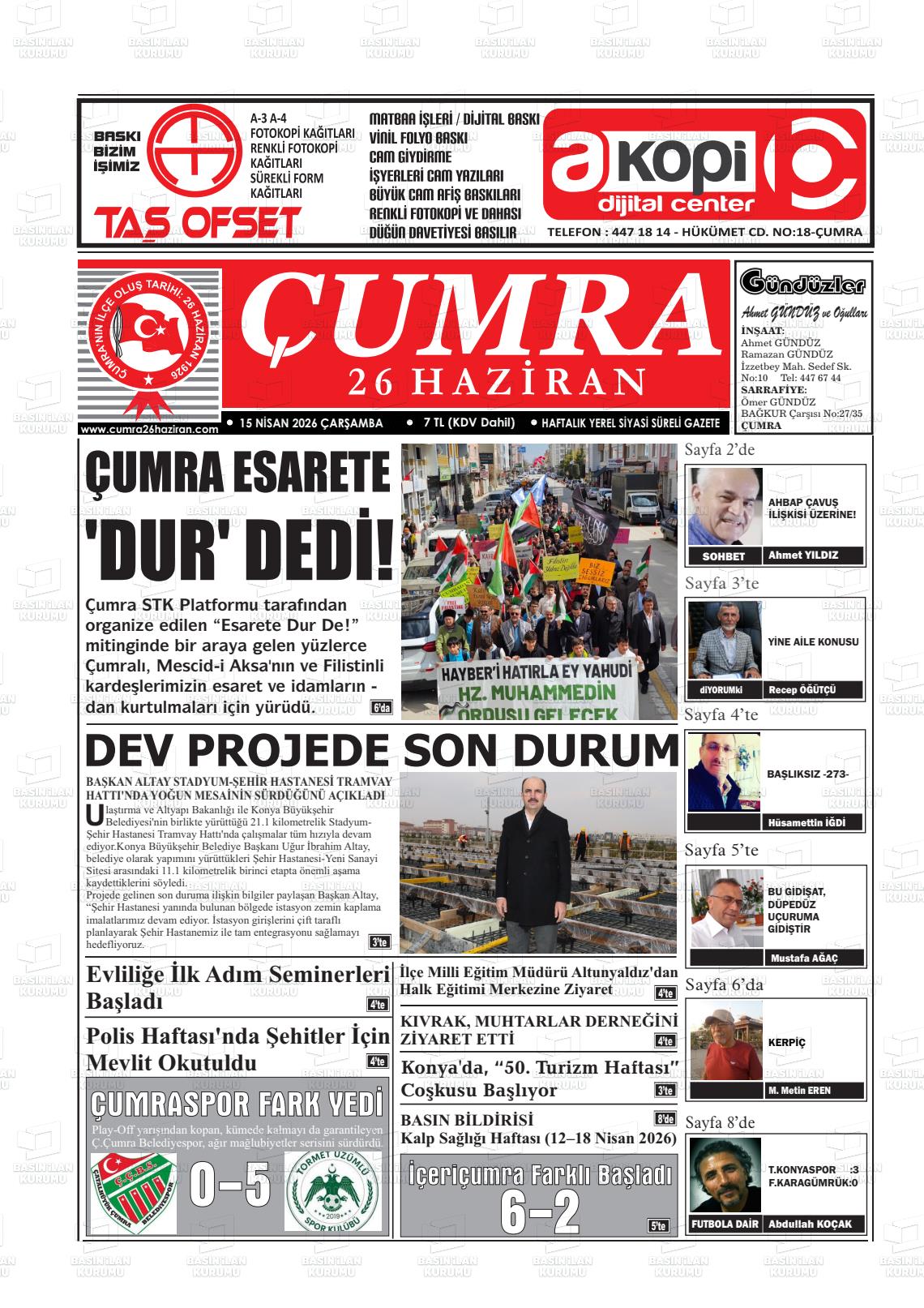 Konya Cumra 26 Haziran 15.04.2026