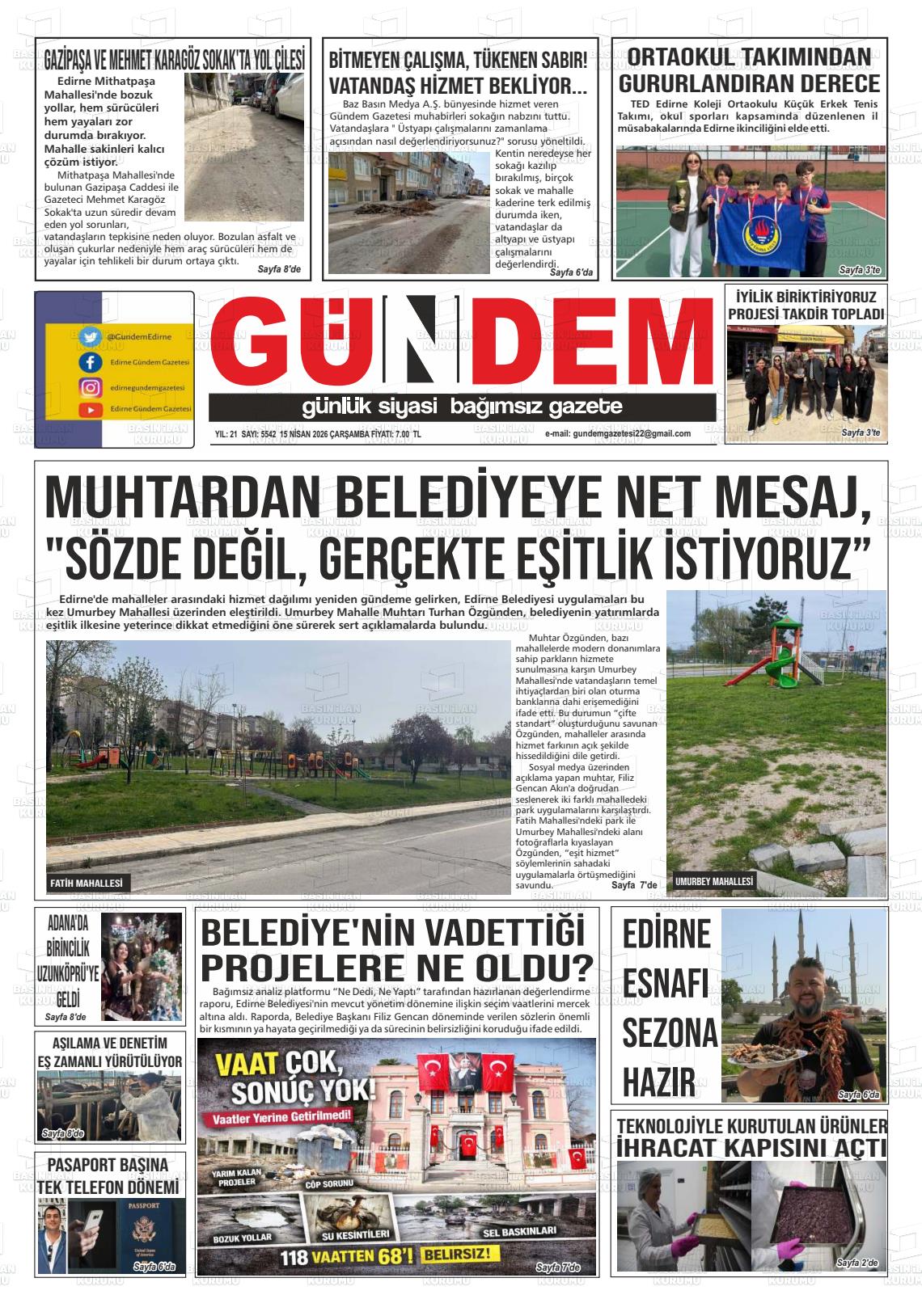 Edirne Gundem 15.04.2026