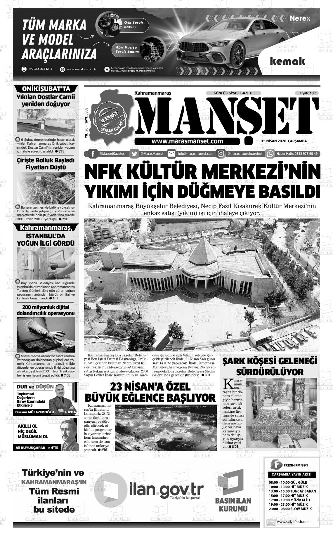 Kahramanmaras Manset 15.04.2026