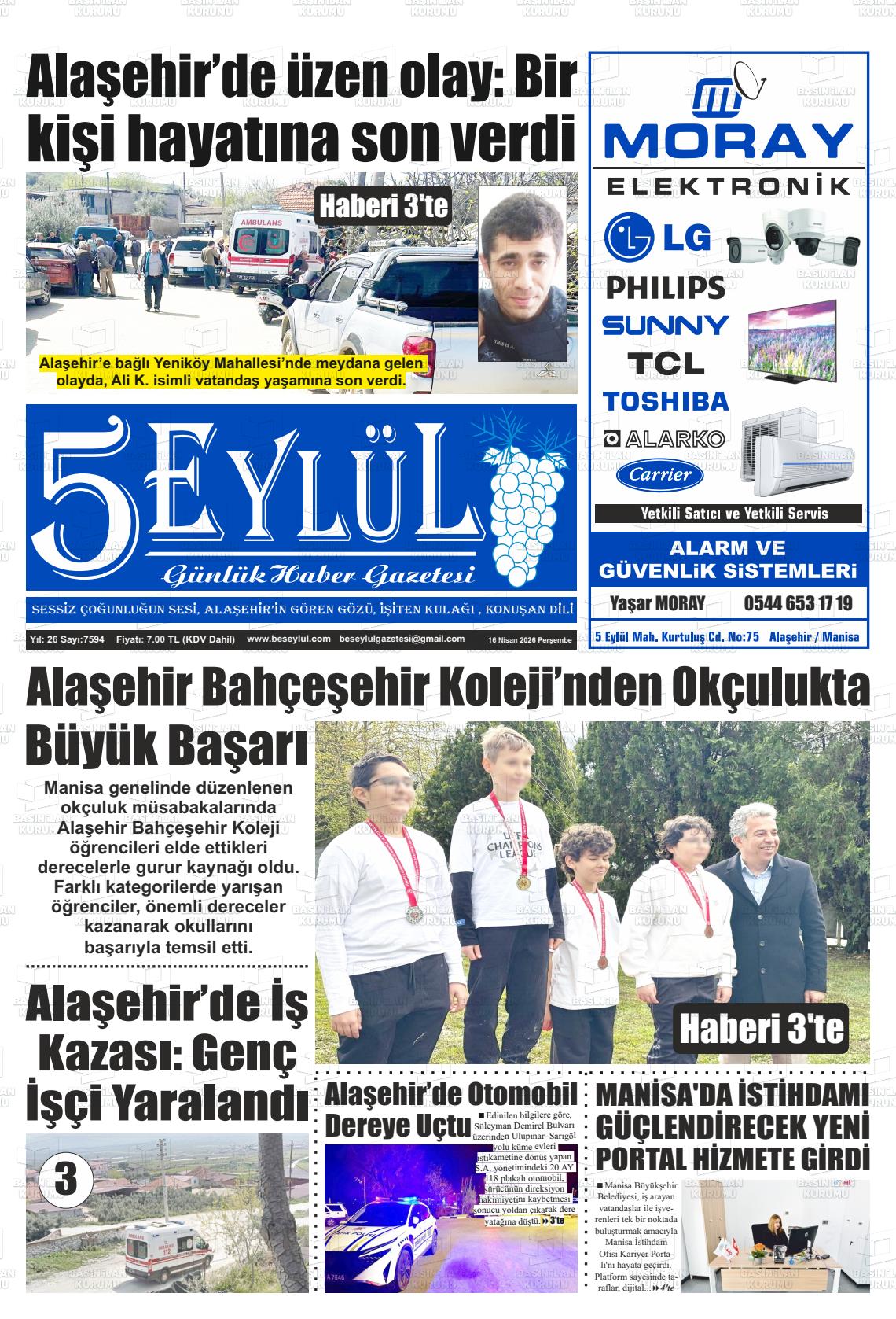 Manisa Alasehir 5 Eylul 16.04.2026