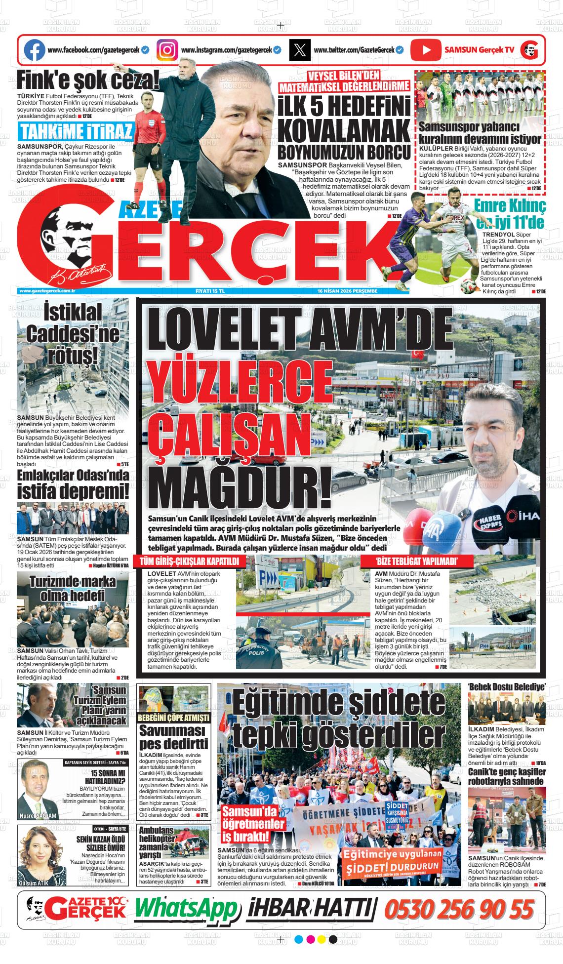 Samsun Gazetegercek 16.04.2026