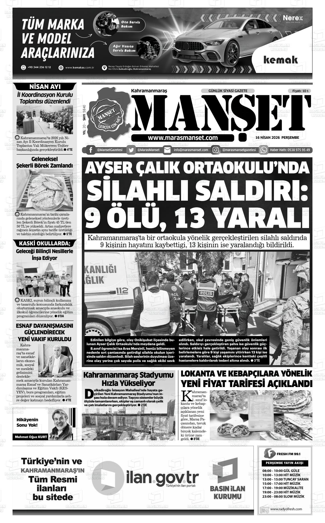 Kahramanmaras Manset 16.04.2026