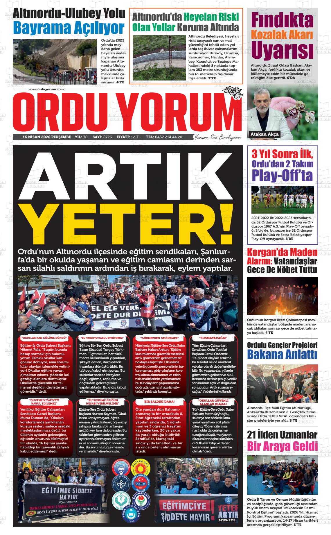 Ordu Yorum 16.04.2026