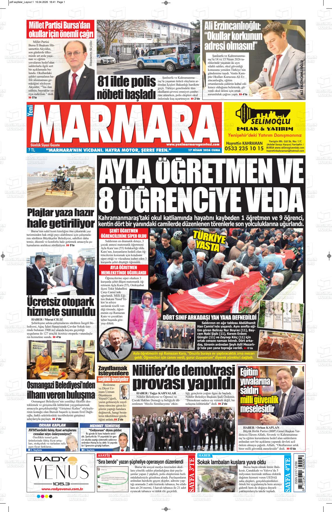 Bursa Yenimarmara 17.04.2026