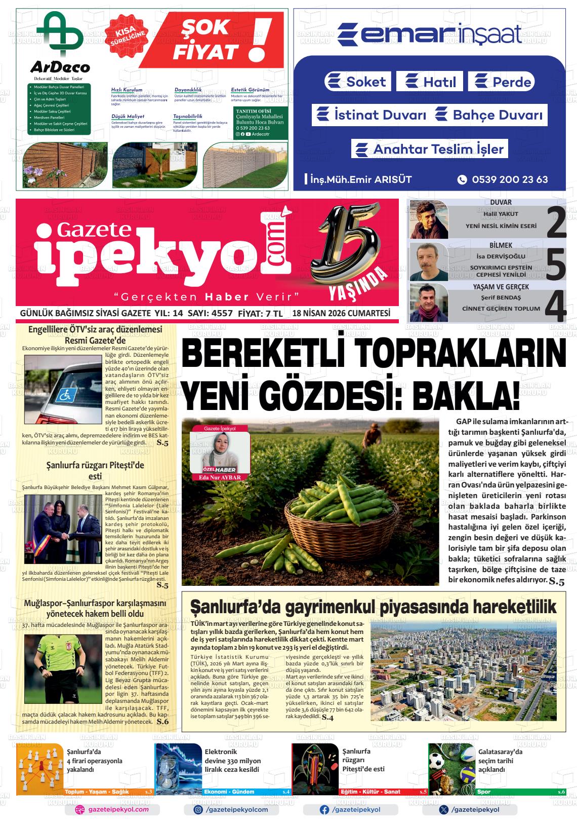 Sanliurfa Gazeteipekyol 18.04.2026