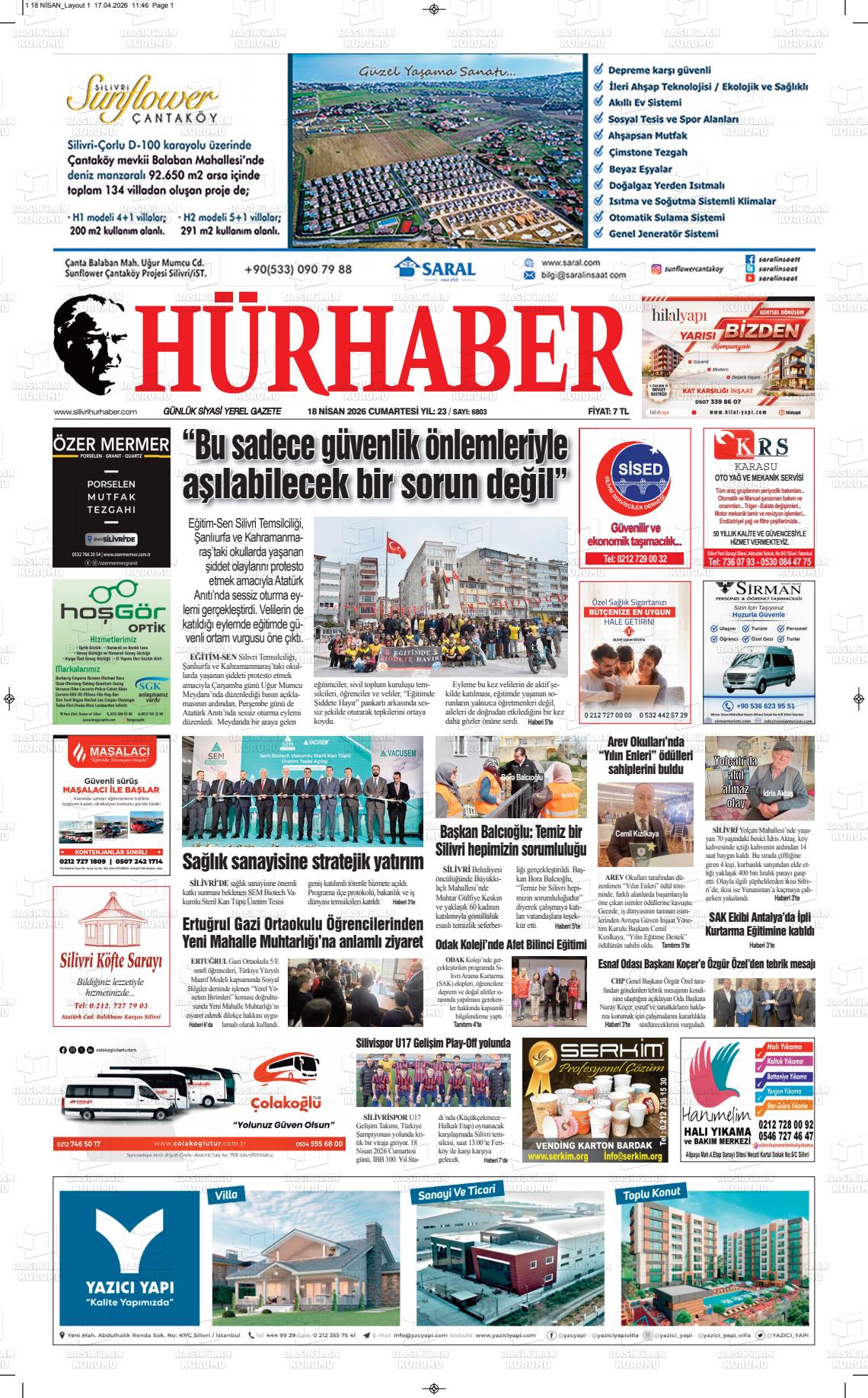 Hür Haber Gazetesi 18.04.2026