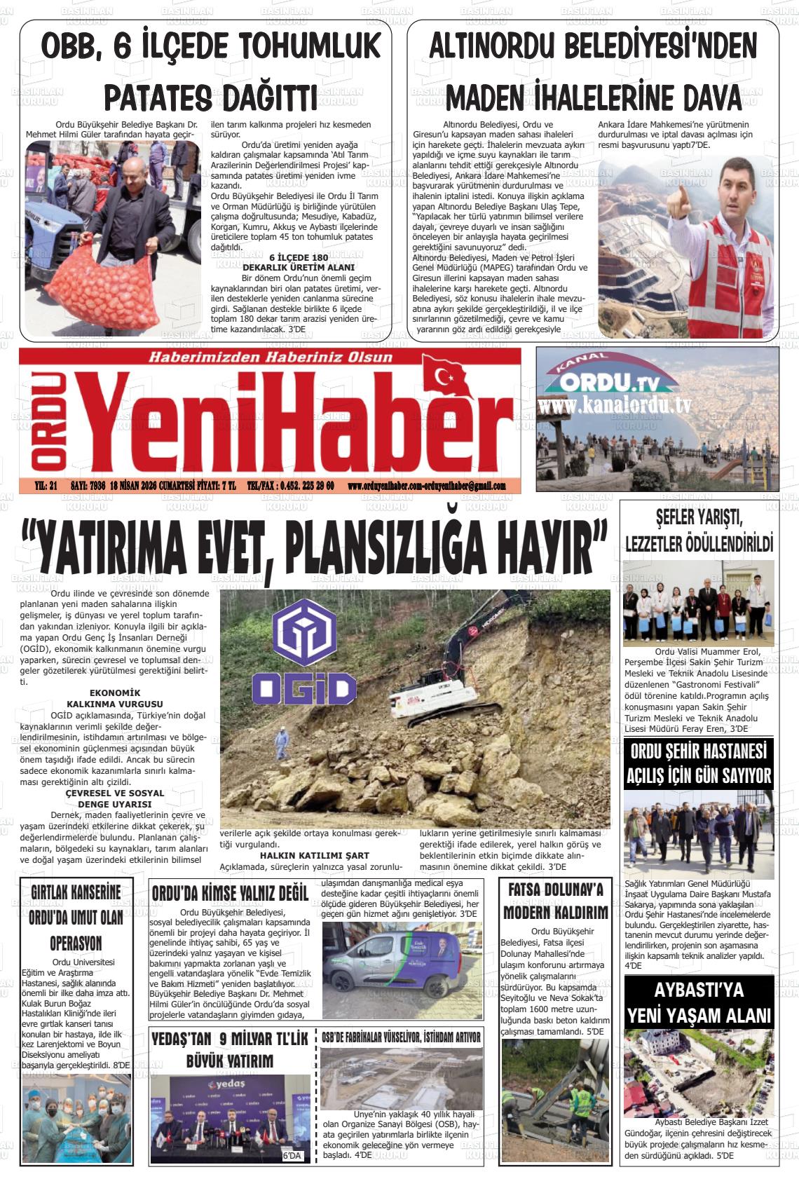 Ordu Yenihaber 18.04.2026