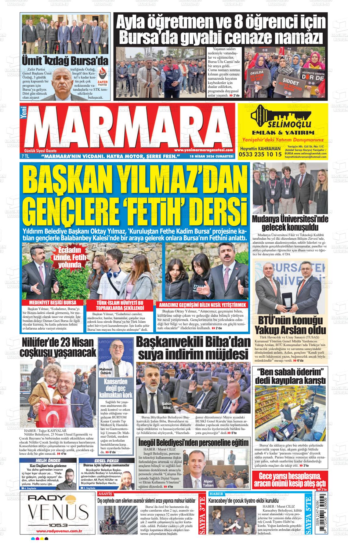 Bursa Yenimarmara 18.04.2026