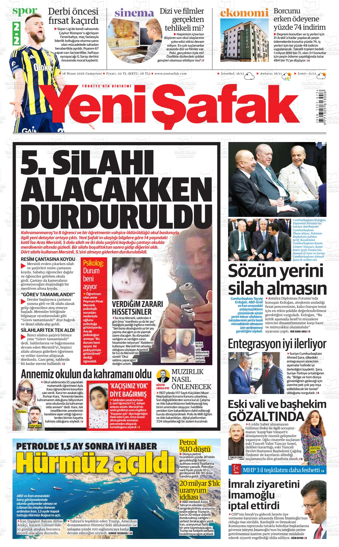 Yeni Şafak Gazetesi 18.04.2026