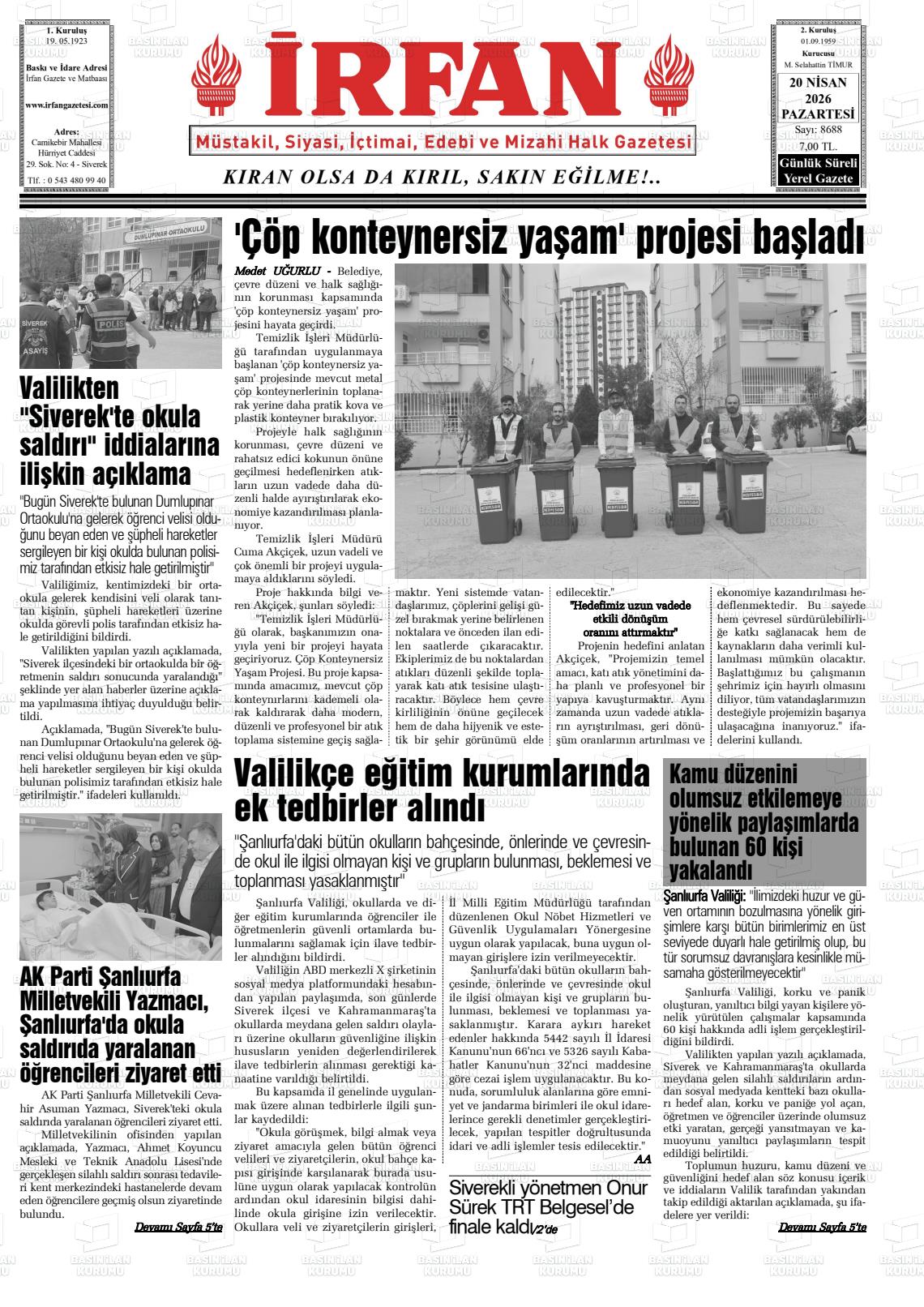 Sanliurfa Irfan 20.04.2026