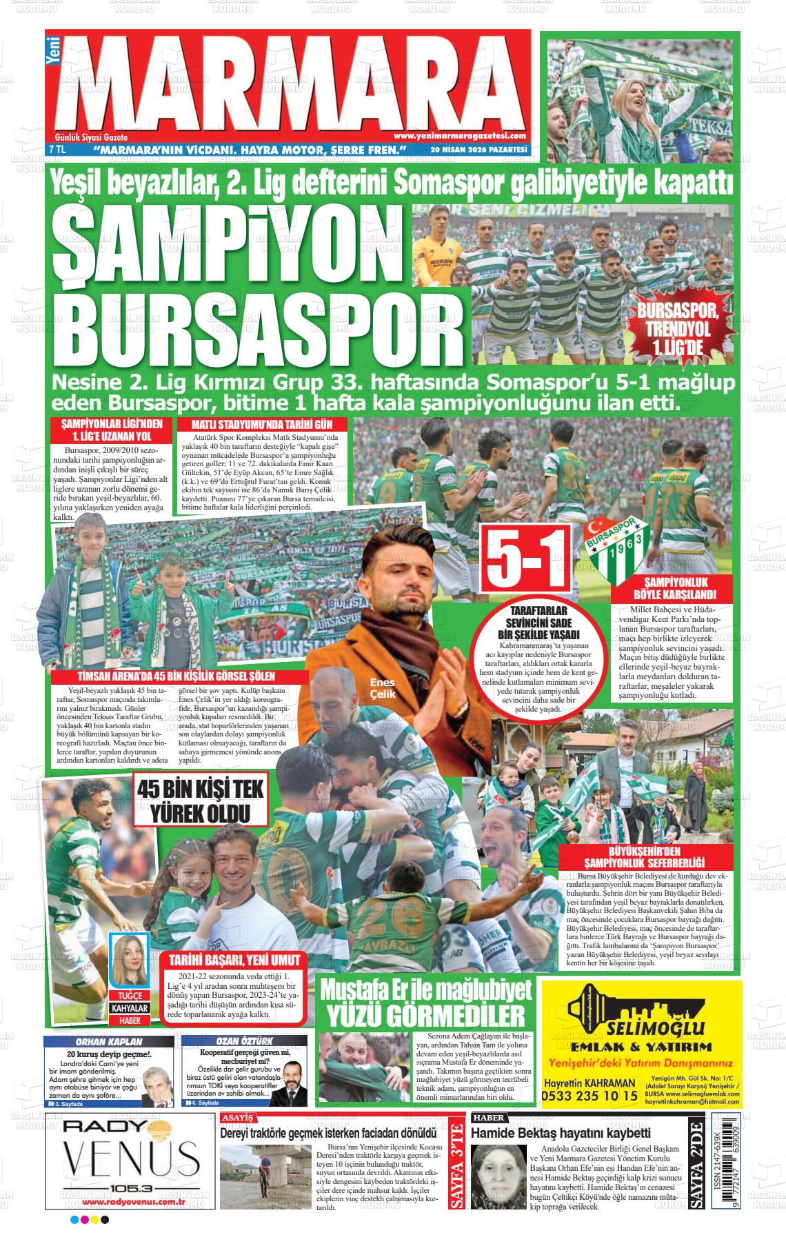 Bursa Yenimarmara 20.04.2026