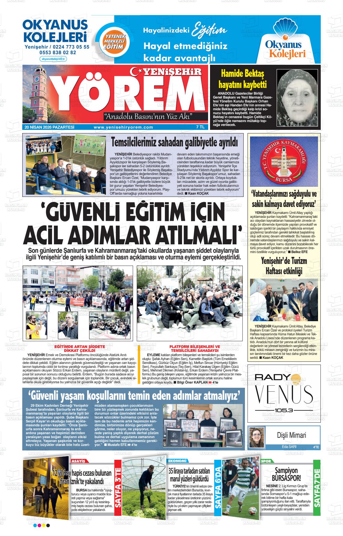 Bursa Yenisehiryorem 20.04.2026
