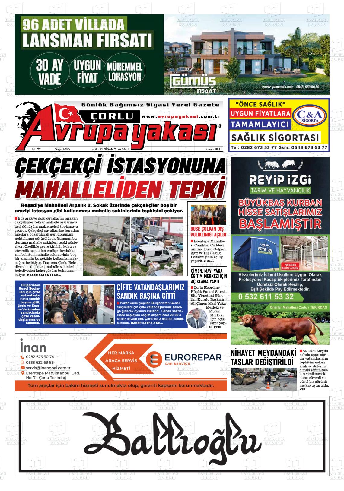 Tekirdag Avrupayakasi 21.04.2026