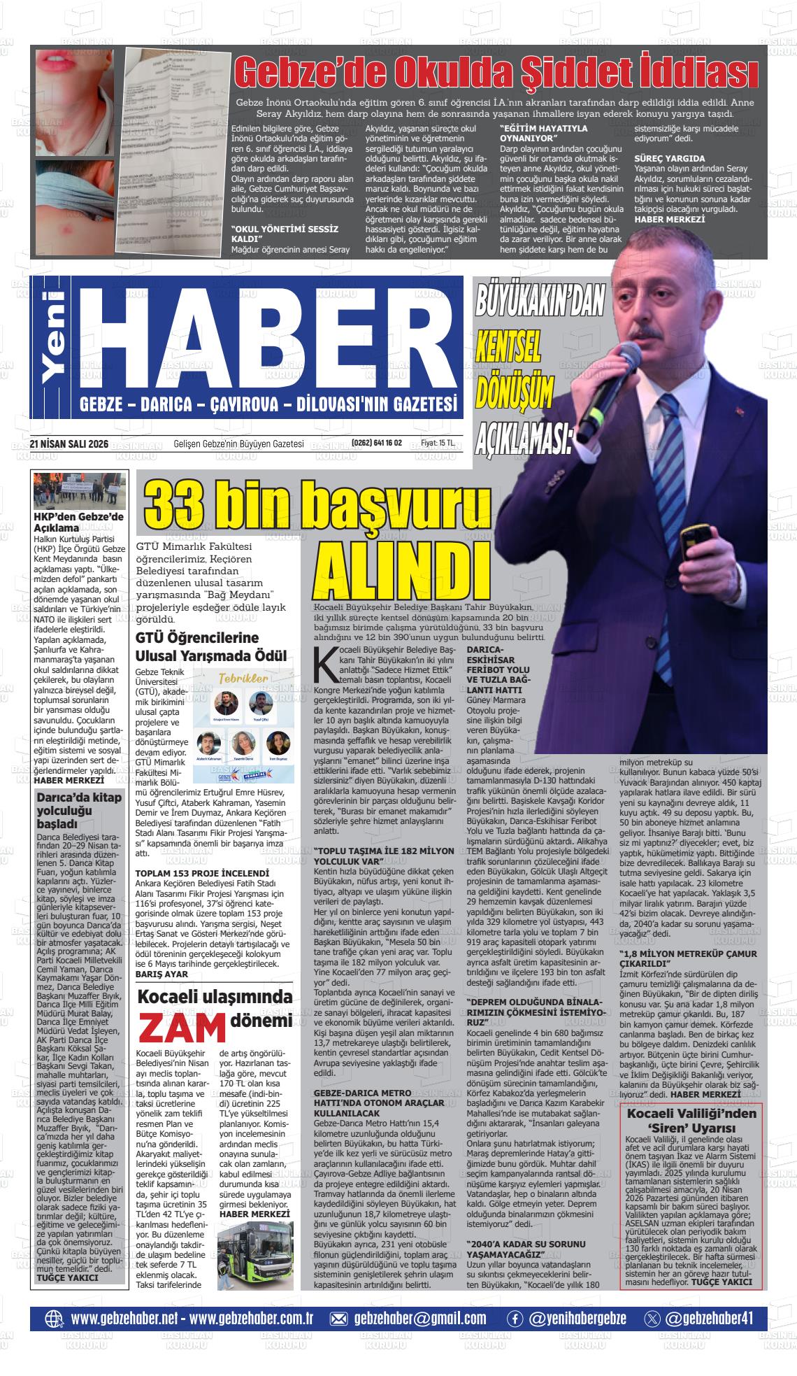 Kocaeli Gebzehaber 21.04.2026