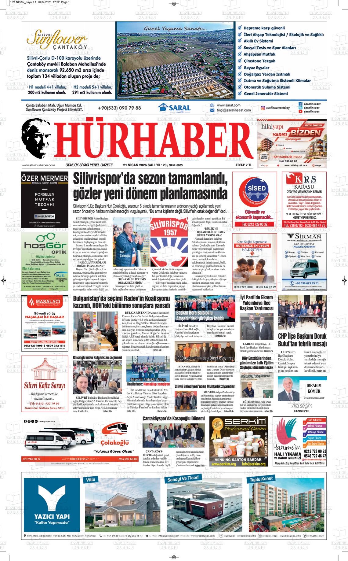 Hür Haber Gazetesi 21.04.2026