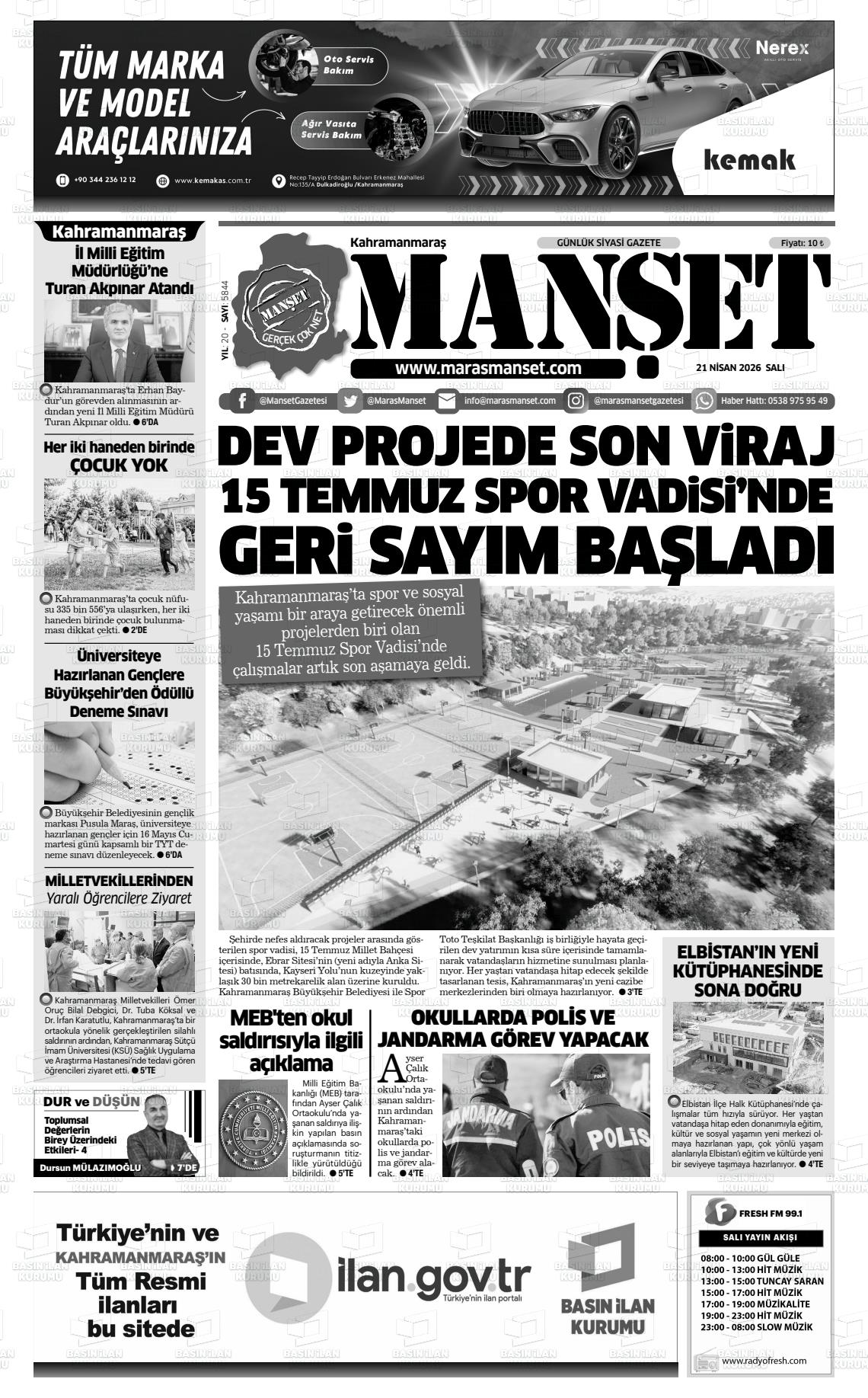 Kahramanmaras Manset 21.04.2026