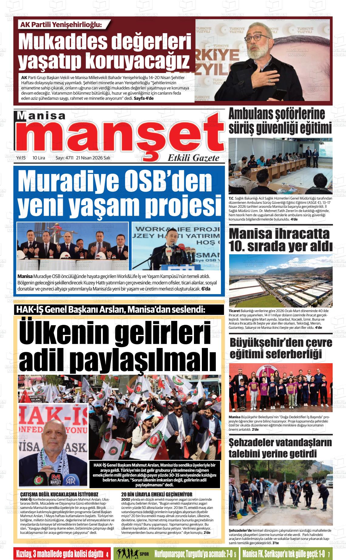 Manisa Manset 21.04.2026