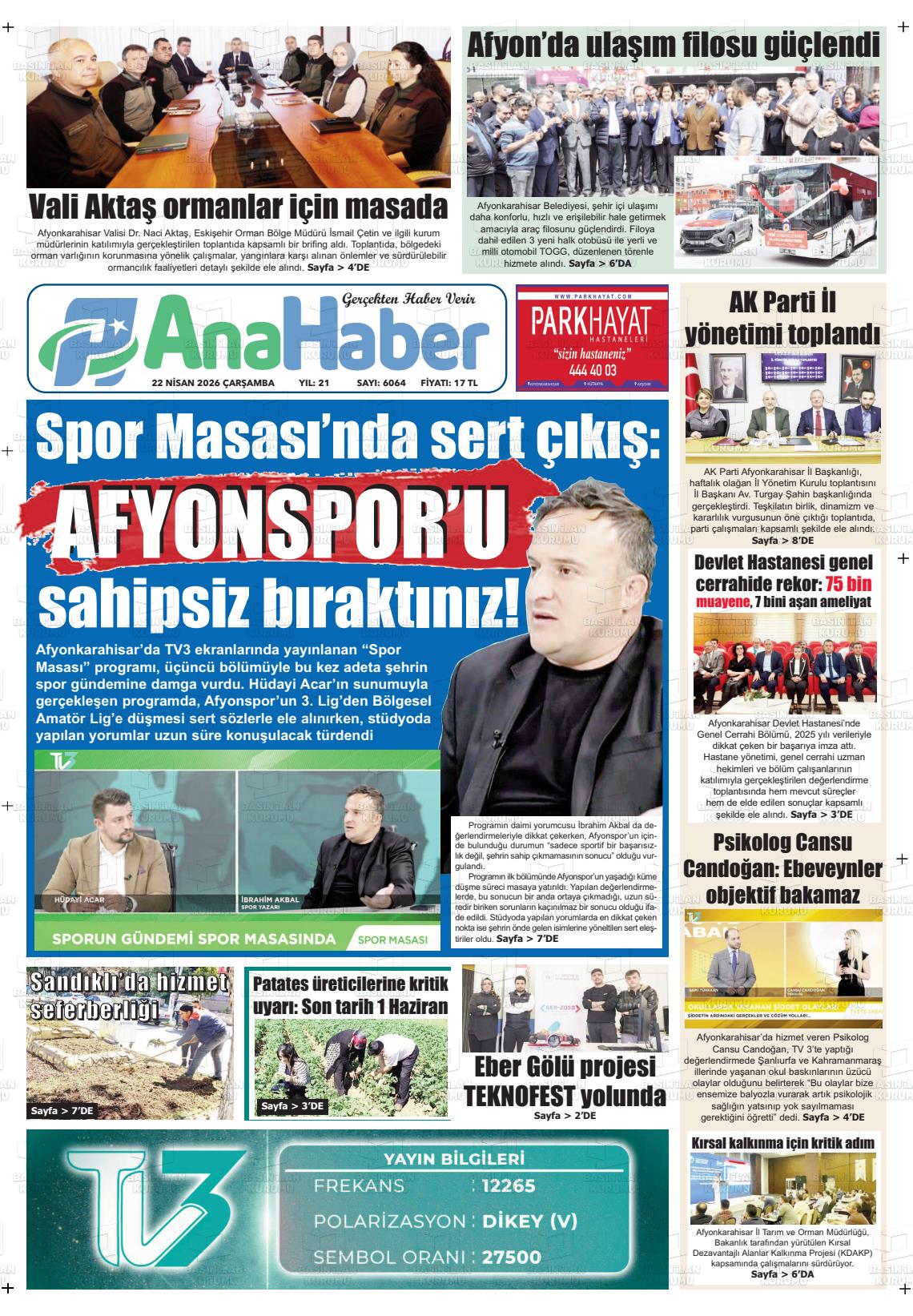 Afyonkarahisar Anahaber 22.04.2026