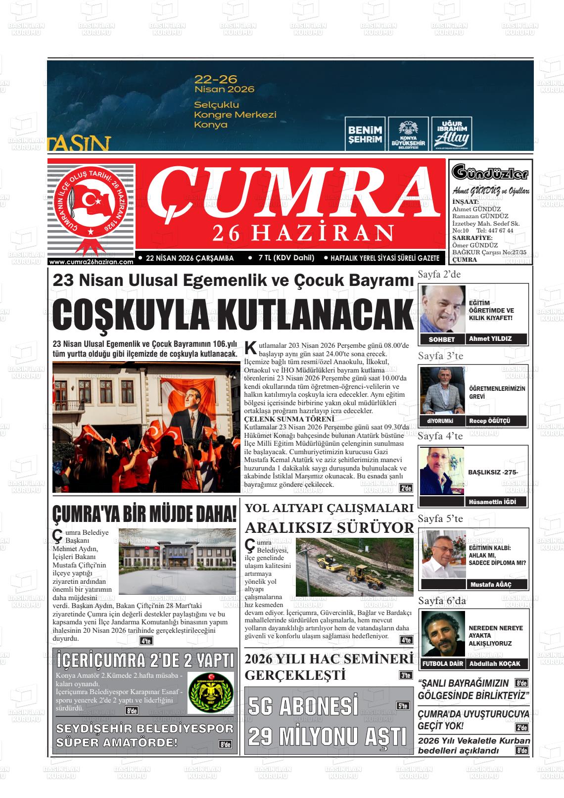 Konya Cumra 26 Haziran 22.04.2026