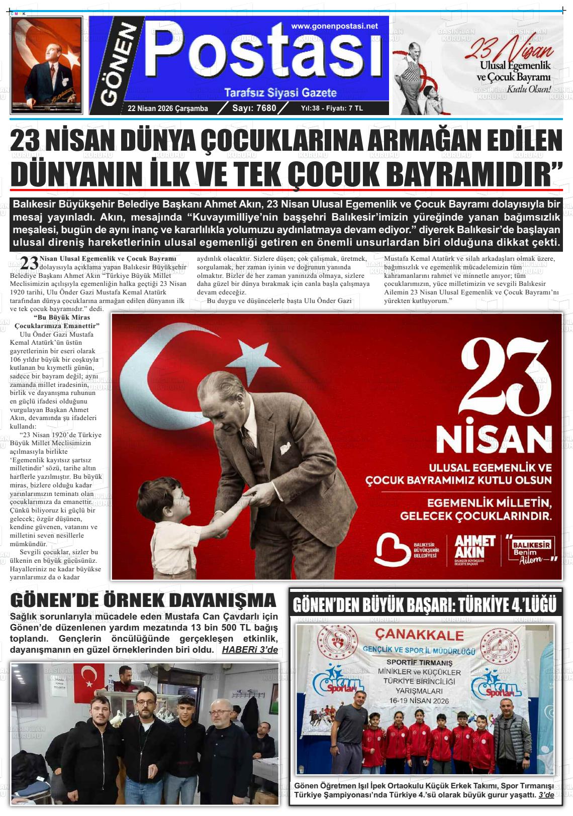 Balikesir Gonenpostasi 22.04.2026