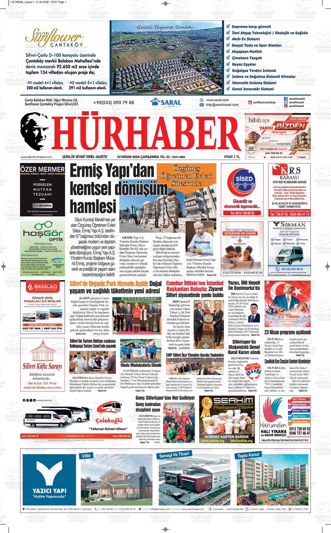 Hür Haber Gazetesi 22.04.2026
