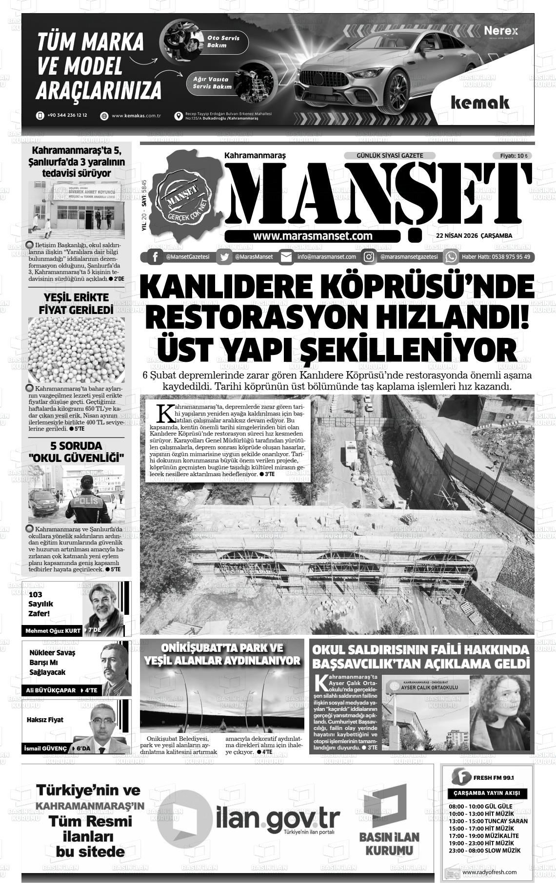 Kahramanmaras Manset 22.04.2026