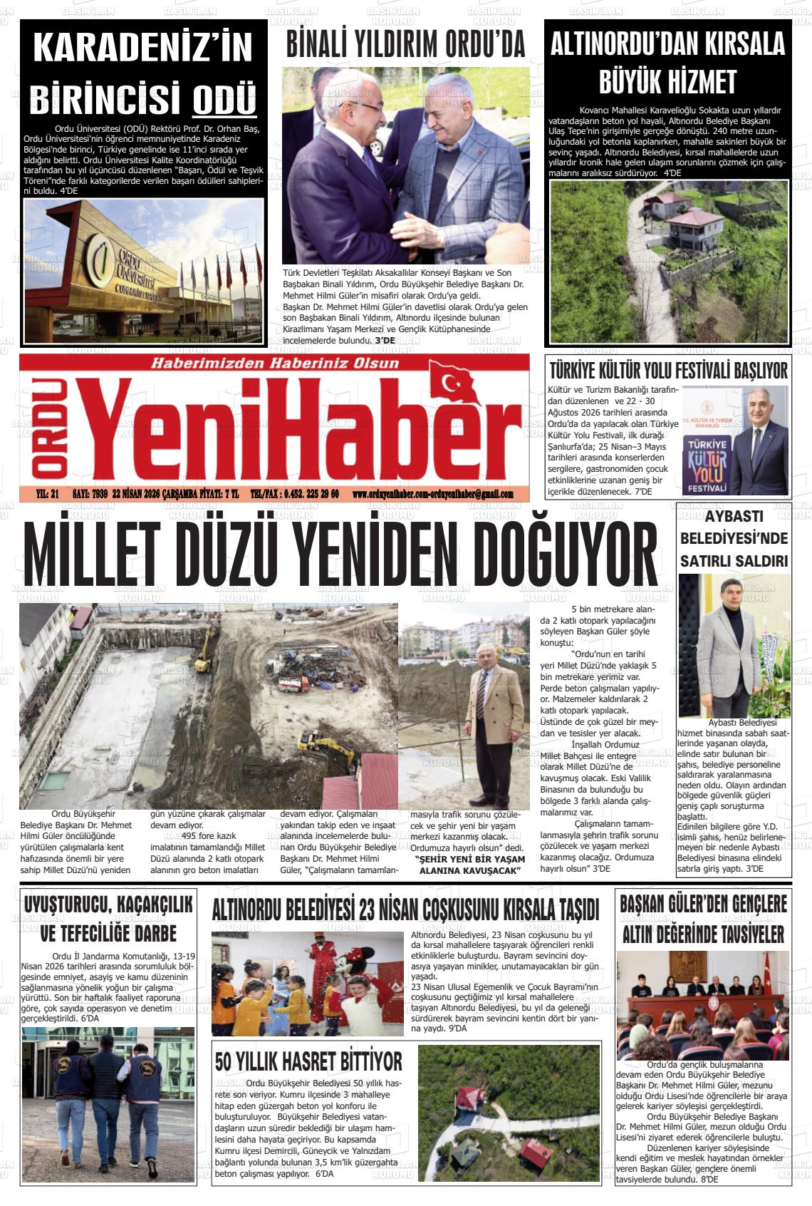 Ordu Yenihaber 22.04.2026