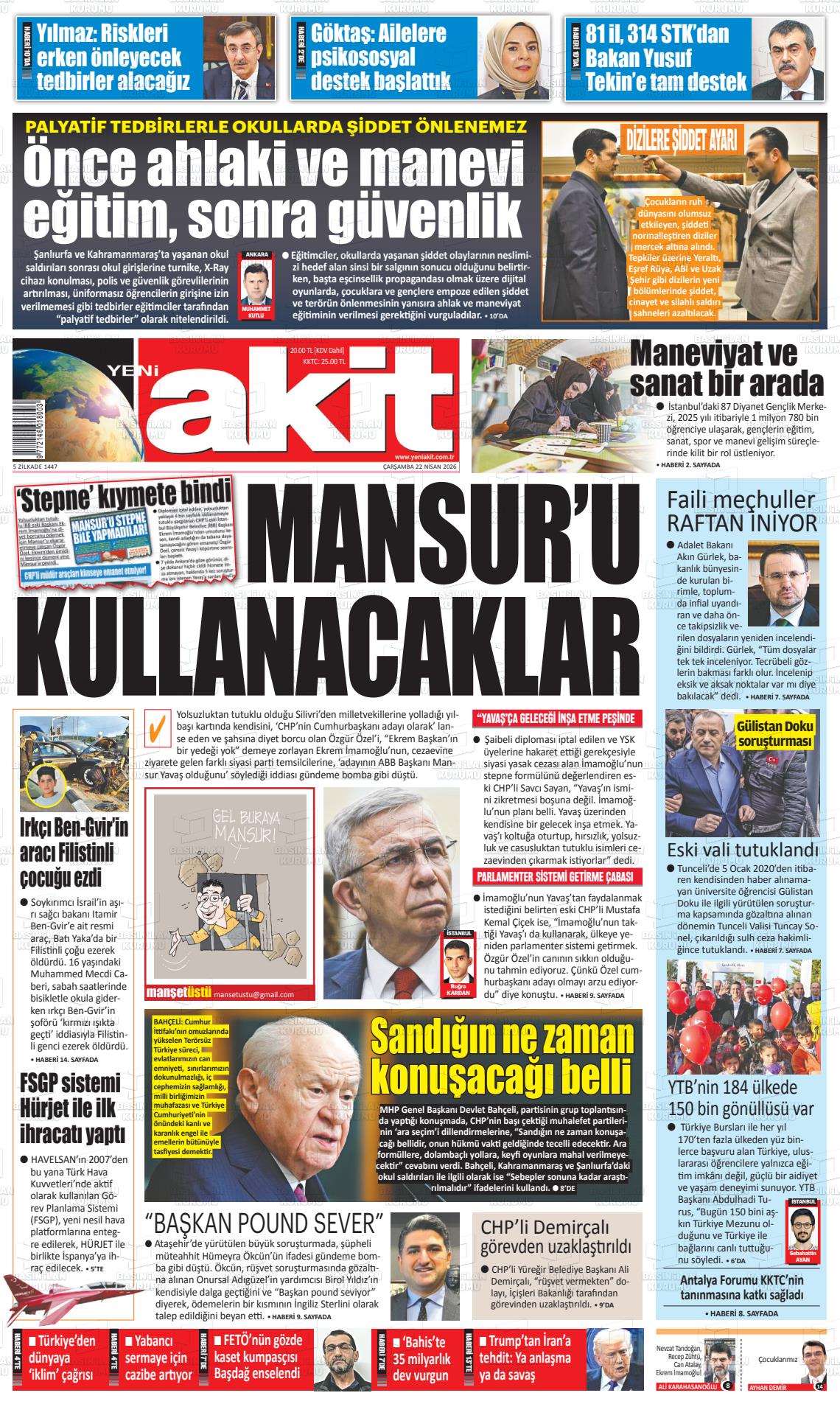 Yeni Akit Gazetesi 22.04.2026