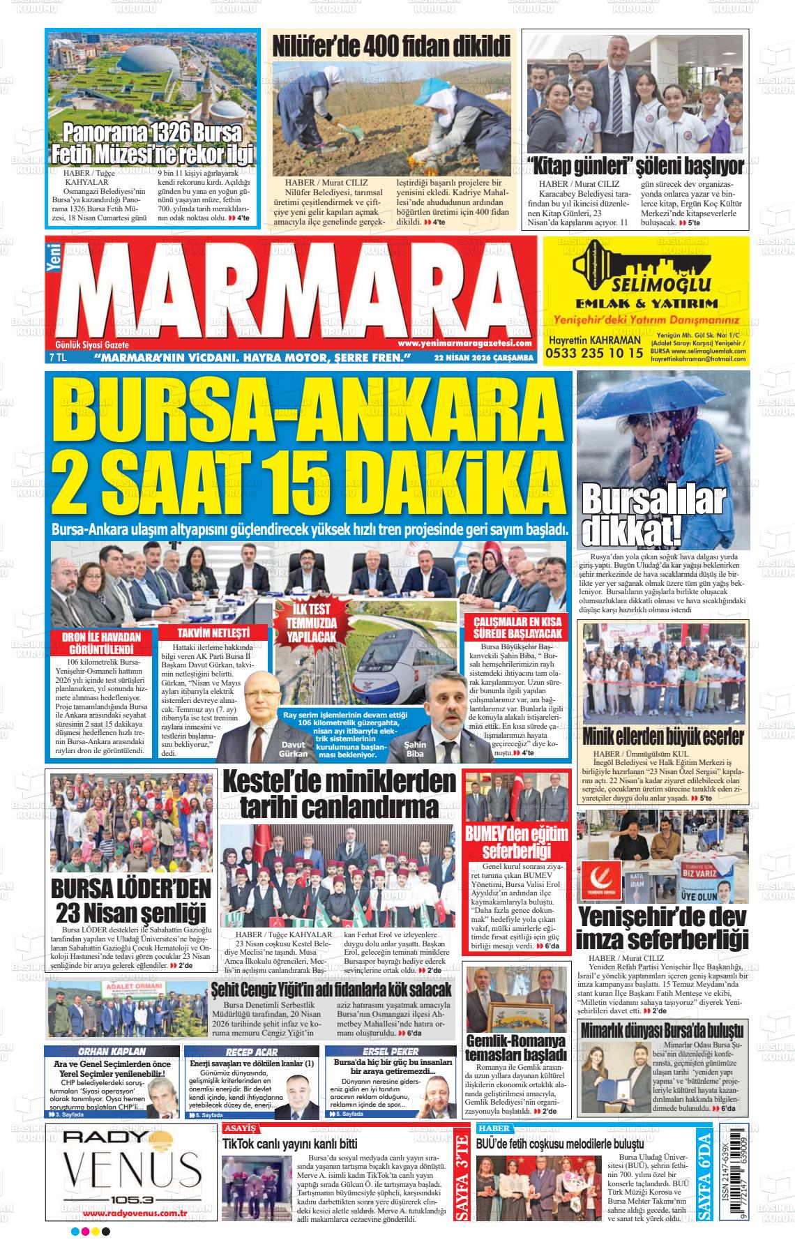 Bursa Yenimarmara 22.04.2026