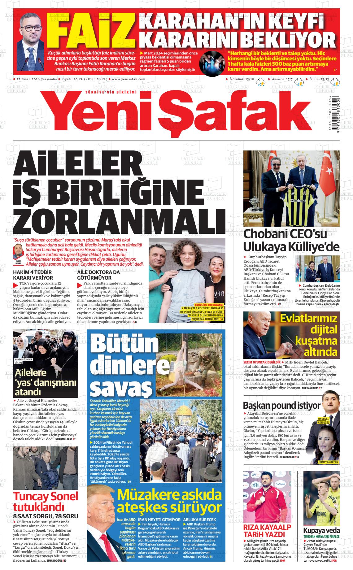 Yeni Şafak Gazetesi 22.04.2026