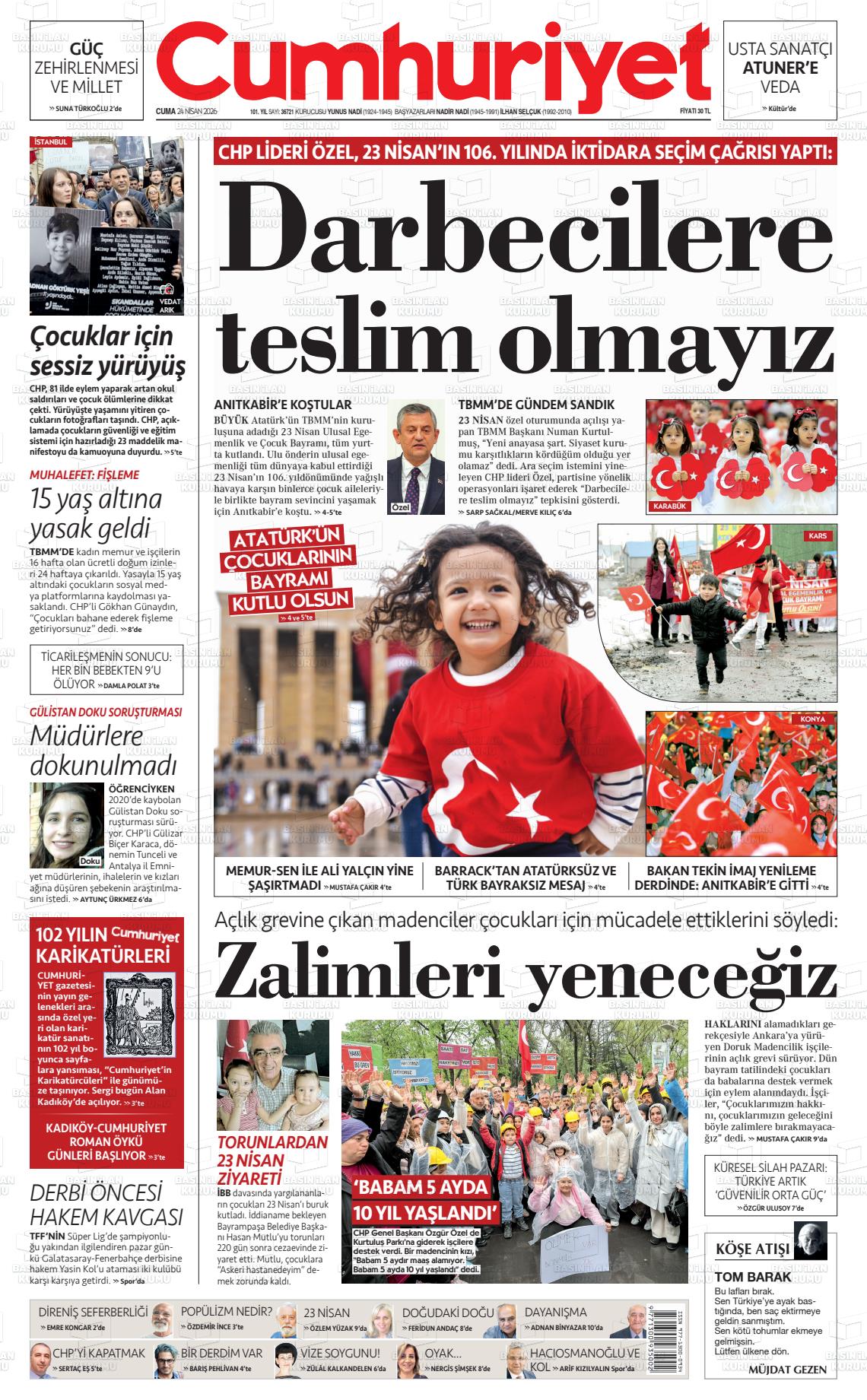 Cumhuriyet Gazetesi 24.04.2026