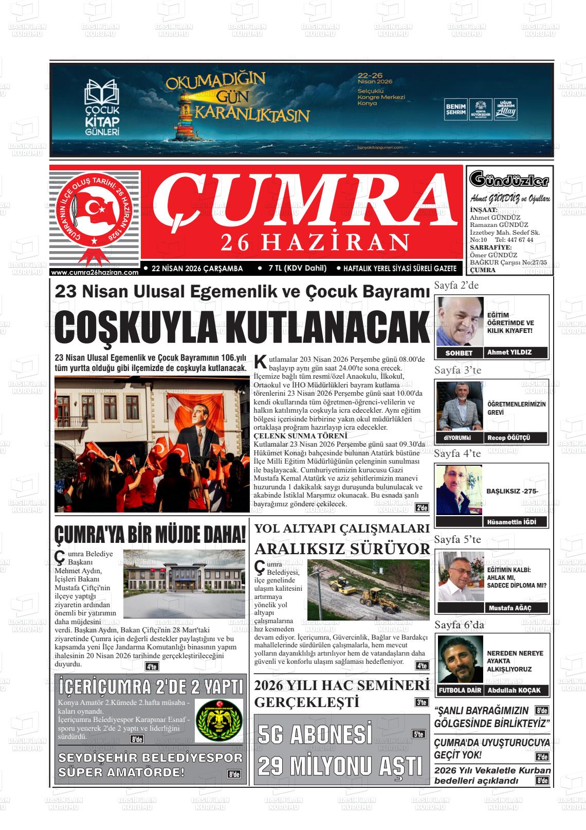 Konya Cumra 26 Haziran 24.04.2026