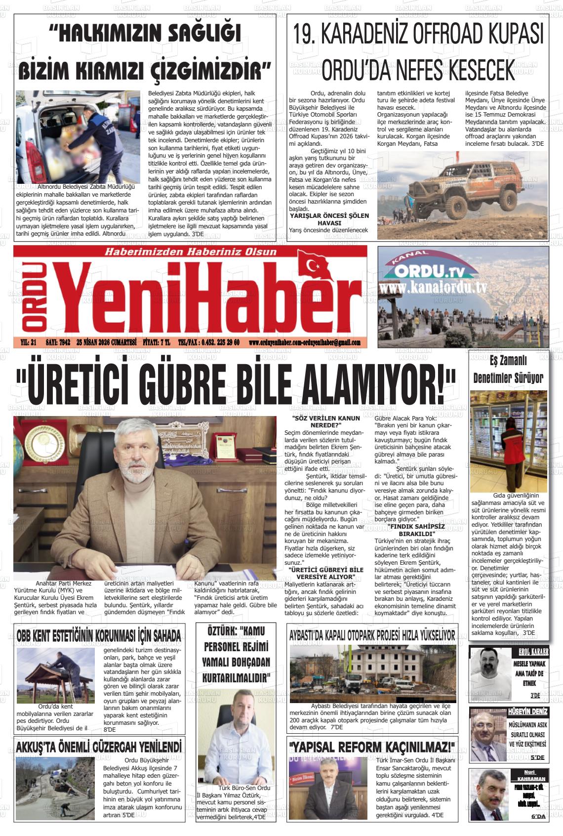 Ordu Yenihaber 25.04.2026