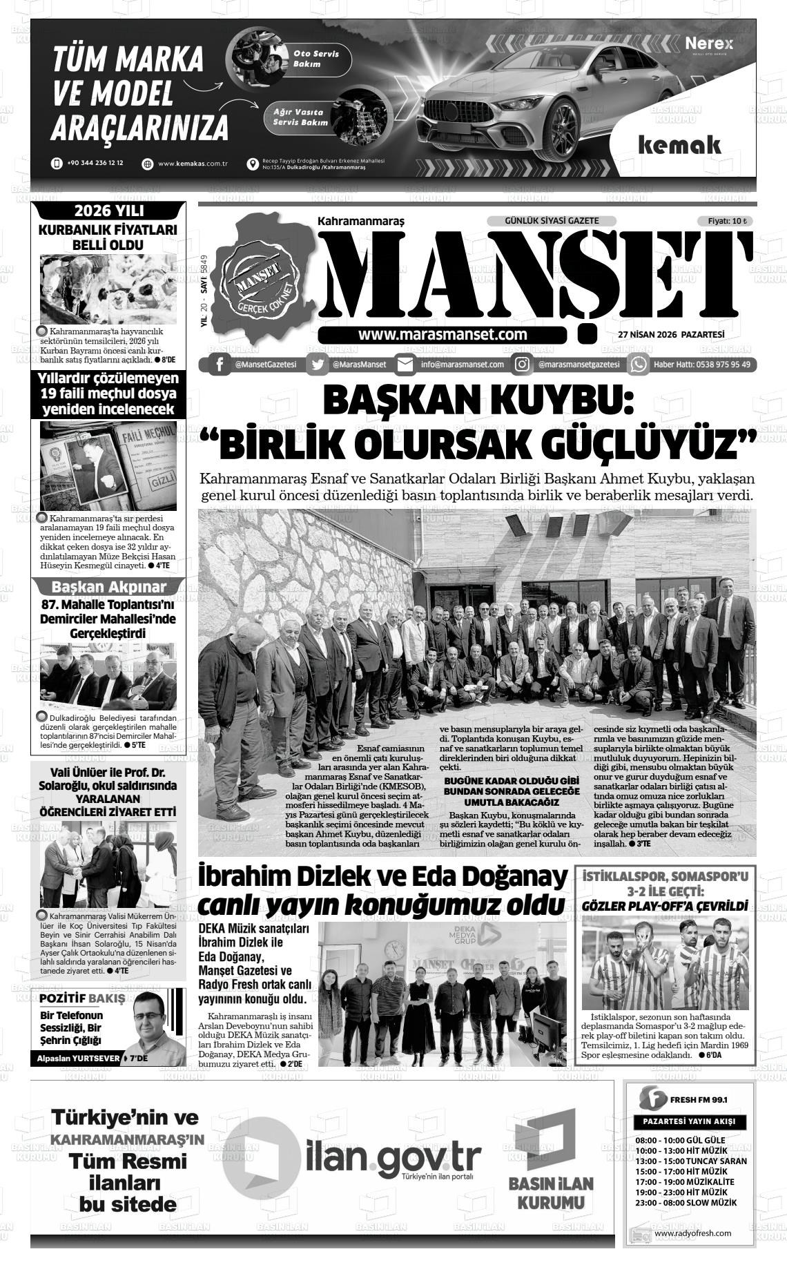 Kahramanmaras Manset 27.04.2026