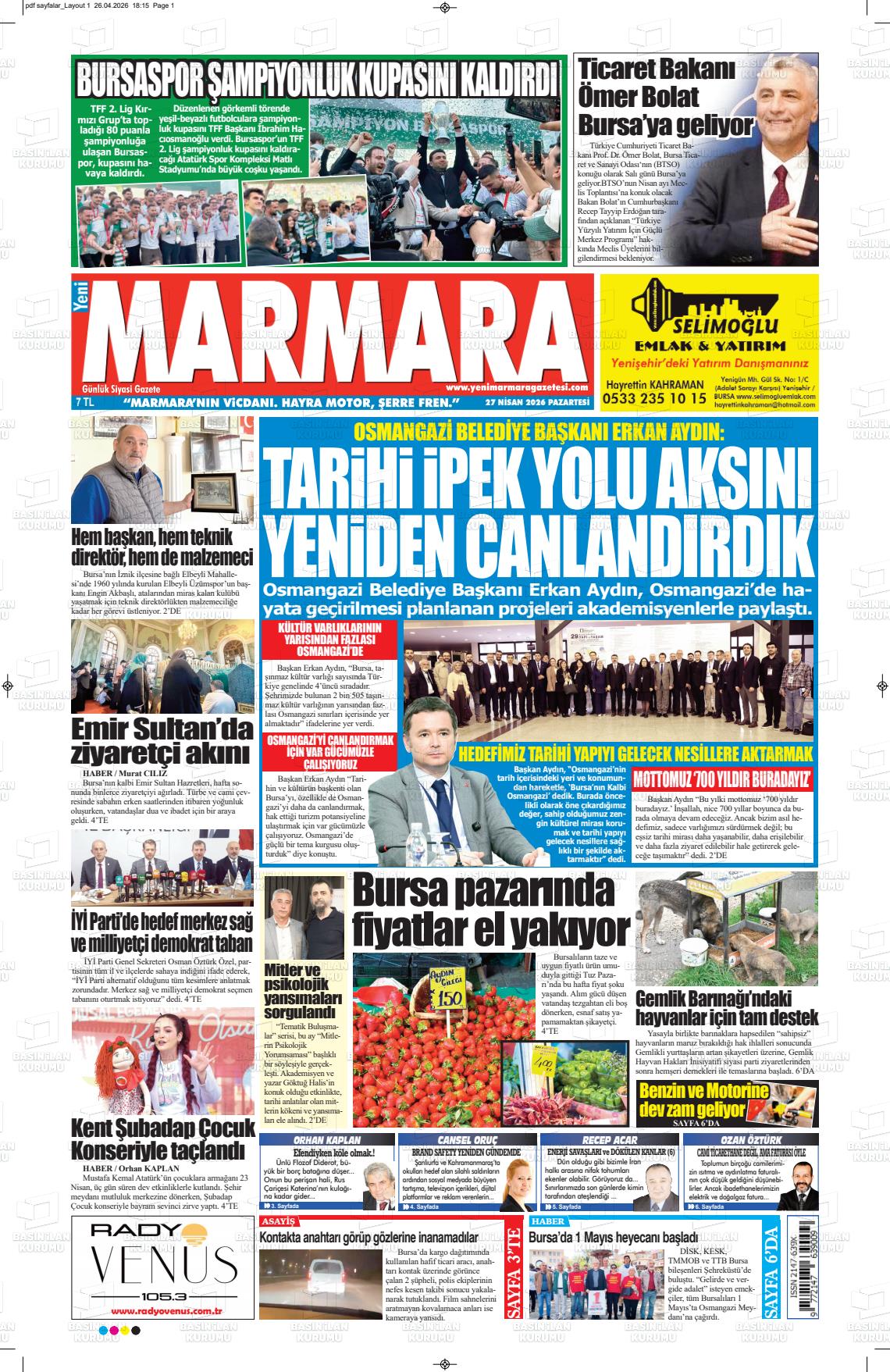 Bursa Yenimarmara 27.04.2026