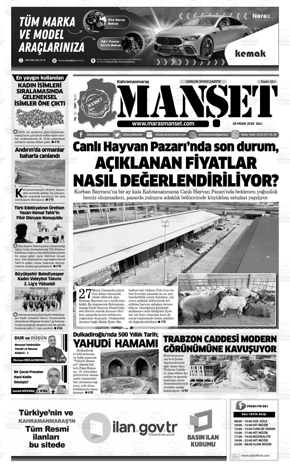Kahramanmaras Manset 28.04.2026
