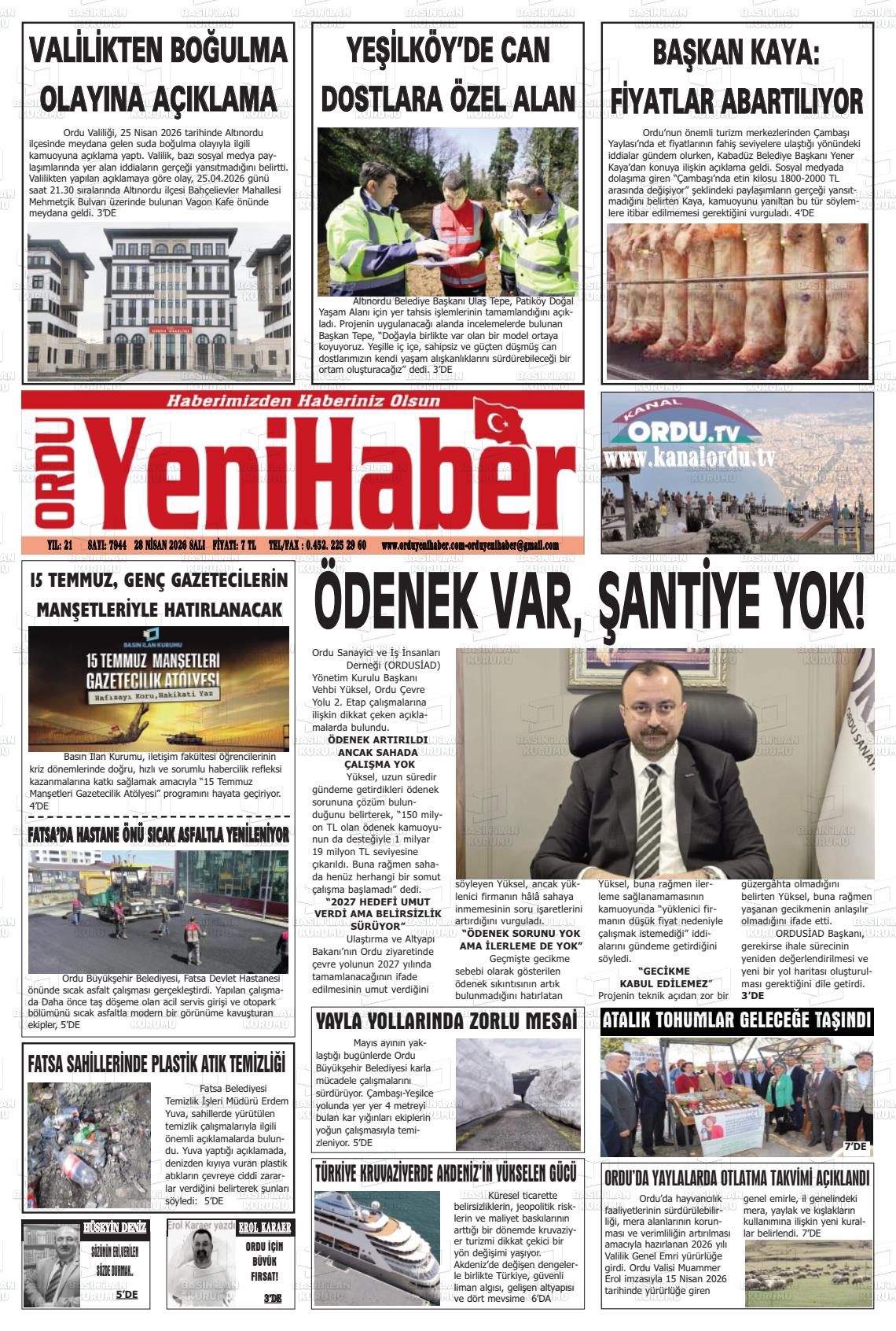 Ordu Yenihaber 28.04.2026