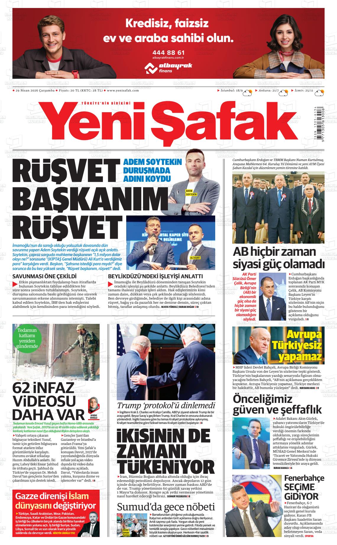 Yeni Şafak Gazetesi 29.04.2026