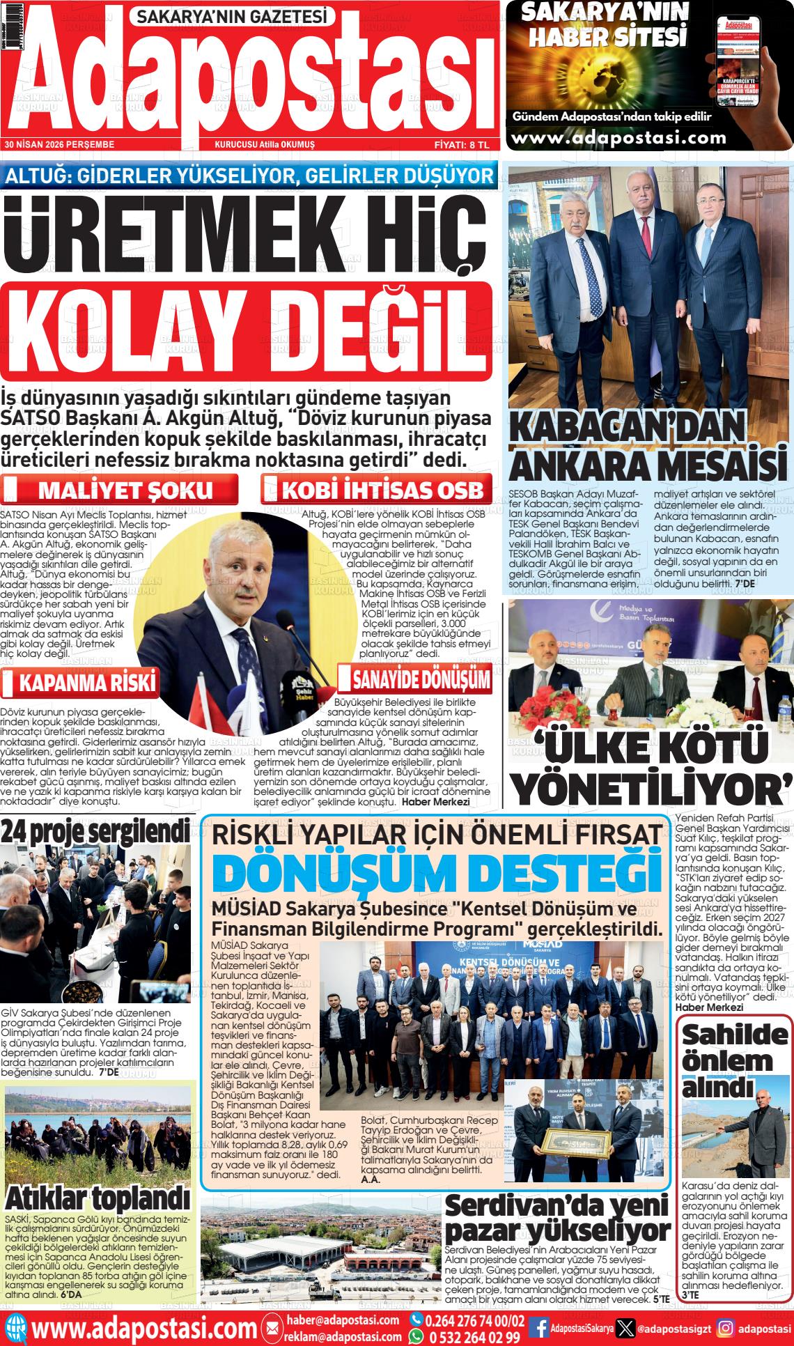 Sakarya Adapostasi 30.04.2026