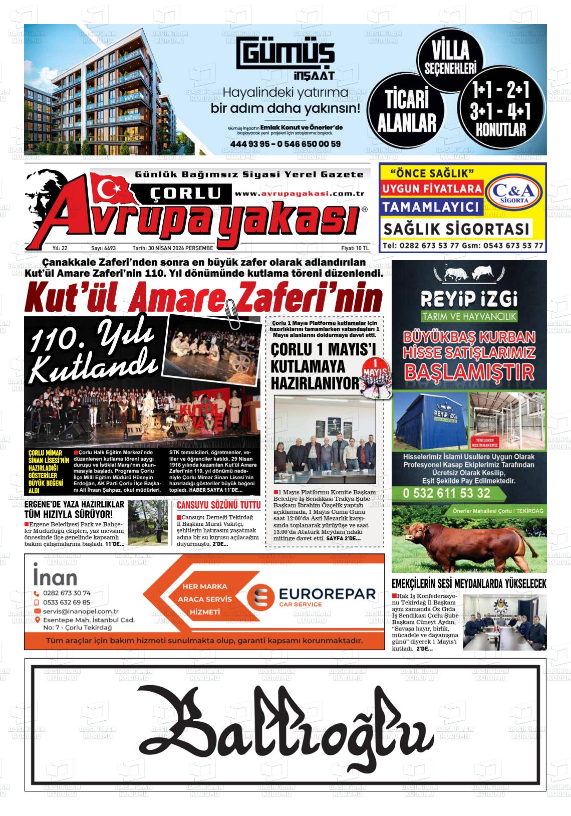 Tekirdag Avrupayakasi 30.04.2026